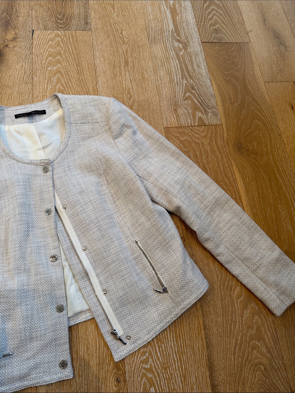 White House Black Market Textured Tweed Snap Front Moto Jacket Size 10 - Picture 5 of 11